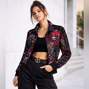 Adidas Originals Firebird floral Track Jacket Black Multi S Y2K Archive